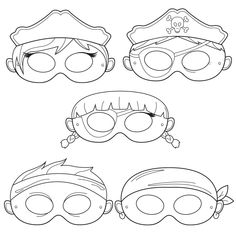 four masks with different shapes and sizes for children's face, including one wearing a pirate