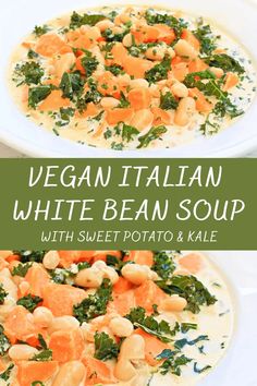 vegan italian white bean soup with sweet potato and kale is an easy dinner