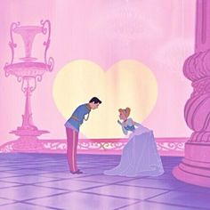 the princess and the frog are talking to each other in front of a pink wall