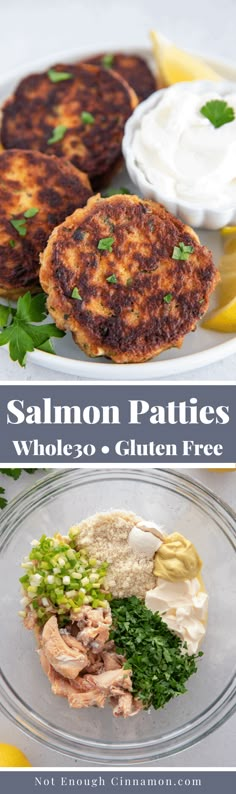 salmon patties with lemon and mayonnaise on the side