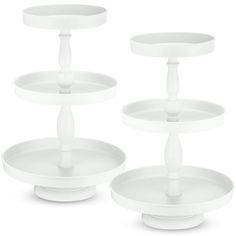 three tiered trays with handles on each side, one is white and the other has