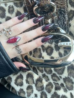 Ombre Dark Red Nails, Red And Black Animal Print Nails, Goth Vibes Aesthetic, Rockstar Nails Aesthetic, Red And Leopard Print Nails, Nails Red Ombre, Red Leopard Print Nails, Vampire Vibes, Vampire Nails