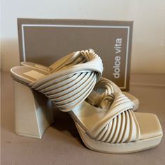 Dolce Vita Ivory Heels Size 10 New With Box White Block Heel Sandals, Tan Block Heels, Ivory Heels, Strap Sandals Heels, White Block Heels, Leopard Print Pumps, Fringe Heels, Tan Leather Sandals, Lace Up Block Heel