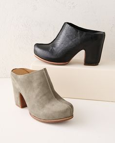 Add modern style to every step and every look with these streamlined mules. Crafted toe to heel in hand-finished leather or suede, with the comfort of a padded footbed.  By Kork-Ease.  Slip-on style.  Center seam on vamp.  Leather-wrapped footbed with extra foam.  Man-made sole and heel cap. Kork Ease Boots, Modest Mom, Style Inspiration Winter, Garnet Hill, Heel Caps, Clogs Shoes, Espadrille Shoes, Mid Calf Boots, Leather Wraps