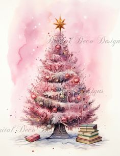 Pink Christmas Wonderland 5 (#H037)-Decoupage Paper Pink Christmas Printables, Vintage Merry Christmas Pink Images, Rice Craft, Pink Christmas Clipart, Pink Christmas Tree Illustration, Stamperia Pink Christmas, Vintage Pink Christmas, Office Store, Christmas Wonderland