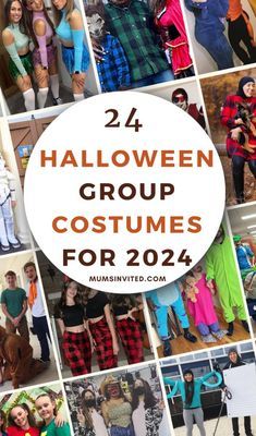 a collage of halloween costumes for kids and adults with the words, 24 halloween group costumes for 2014