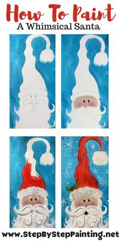 three pictures of santa claus with the words how to paint on them and an image of his