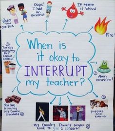 a poster with words written on it that says, when is it okay to interrupt my teacher?