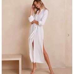 Summersalt - The Silky Luxe Long Effortless Shirtdress Cover-Up Nwt -No Damage Medium From A Smoke Free - Pet Free Home Crochet Halter Dress, Crochet High Neck, Charmeuse Fabric, Skirt Coverup, Swim Cover Up Dress, Swim Skirt, Dress Cover, White Sand, Cover Up Dress