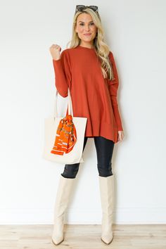 This sweater is sure to become a new staple in your wardrobe. The oversized shape features vented sides and a tunic length - aka perfect for pairing with leggings! The hem and sleeves are ribbed. Tunic Sweater, Tunic Length, Boutique Clothing, Cute Dresses, Fall Outfits, Leggings, Wardrobe, Dresses, Clothes