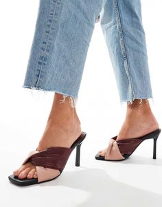 Shoes by River Island Styled from the sole Cross strap Slip-on style Peep toe High point heel Heeled Mule, Flip Flop Boots, Leopard Print Baby, Pointed Heels, White Trainers, Maxi Dress Trend, Curves Workout, Petite Maternity, High Point