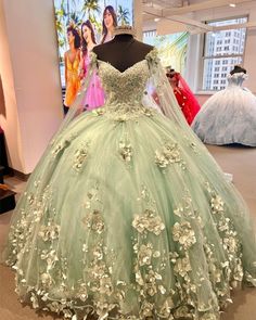 Princess Style Green Ball Gown With Fitted Bodice, Green Ball Gown For Sweet 16 And Prom, Green Ball Gown For Sweet 16 And Prom Season, Green Ball Gown For Sweet 16 Quinceanera, Green Gown With Sweetheart Neckline For Quinceanera, Green Quinceanera Gown With Sweetheart Neckline, Green Sweetheart Neckline Gown For Quinceanera, Green Princess Tulle Quinceanera Dress