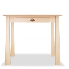 a small wooden table with one drawer on the top and two legs at the bottom