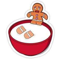 a sticker of a ginger in a bowl of oatmeal with two pieces of bread sticking out of it