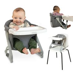 a baby is sitting in a high chair