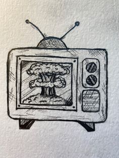 a drawing of a tv with a tree on it