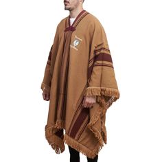 Traditional Gaucho Poncho with beautiful details. Handmade in Argentine with quality terminations, looks fabulous as is, soft, warm with an excellent fall. The original Argentinian poncho was used by gauchos to keep their bodies warm and dry in cold and rainy weather. Enjoy an elegant traditional piece! Items come packaged to perfection & can optional add on gift wrap + personalize card. FEATURES: - Unisex model - Handmade in Argentina - Universal and only size - Wool  - Width: 55" Length: 78" W Brown Long Sleeve One-size Cape, Cozy Brown Long Sleeve Cape, Oversized Brown Cape Shawl, Oversized Brown Poncho Cape, Brown One Size Cape, Pinterest Clothes, Brown Cape, Poncho Men, Open Poncho