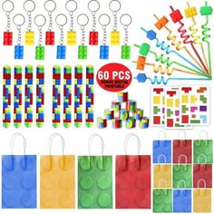 lego keychains and other assorted items are shown in this image with the price tag