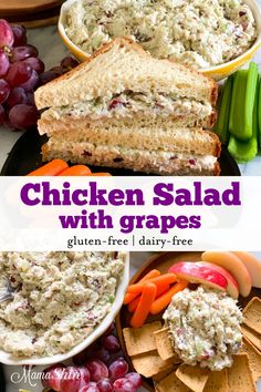 chicken salad with grapes and crackers on a plate