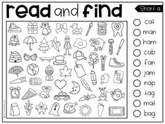 a worksheet with words and pictures to help students learn how to read and find the