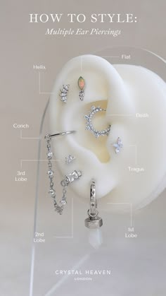 silver jewellery with gemstones Full Ear Piercings, Ear Piercing Combinations, New Ear Piercing, Jewellery Stack, Different Ear Piercings