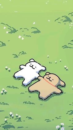 a cartoon character laying on top of a green field next to another character in the sky