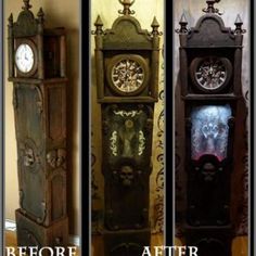 before and after pictures of an old grandfather clock