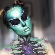 Halloween 2018 Alien Makeup Alien Special Effects Makeup, Alien Face Makeup Glitter, Alien Costume Makeup Glitter, Alien Fantasy Makeup, Alien Airbrush Makeup, Alien Makeup, Alien Halloween, Alien Face, Fx Makeup