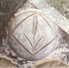 a stone with a plant etched on it