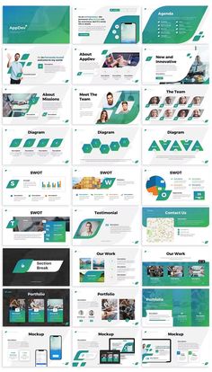 an image of a bunch of different webpages on the same page, all in green and white