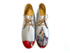 Product details: Soft elegant leather Portrait design with waterproof paints Handmade in Italy Hand-painted in the US These shoes are uniquely made for you to make a statement. Women shoes size chart Elegant Portrait, Italy Women, Waterproof Paint, Men's Wedding Shoes, Italian Leather Shoes, Portrait Design, Chukka Boot, Unique Shoes, Pumps Flat