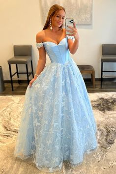 Princess Blue Off the Shoulder A-line Long Formal Gown Butterfly Prom Dress, Prom Dresses Off The Shoulder, Formal Prom Dresses Long, Senior Prom Dresses, Marine Uniform, Satin Tulle, Lace Prom Dress, Cute Prom Dresses, Senior Prom