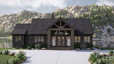 this is an artist's rendering of a house in the mountains