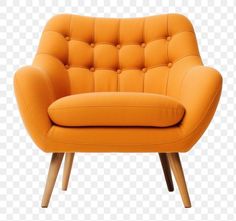 an orange chair with wooden legs on a white background png, transparent and no background