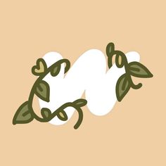 the letter m is made up of leaves and vines on a beige background with white letters