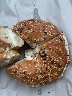 a bagel that has been cut in half