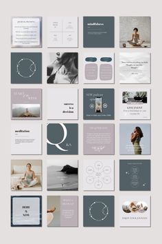 a bunch of business cards with different images on them, all in grey and white