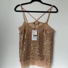 Zara Tank Nwt Spaghetti Straps Sequins Detail Spring Camisole With Sequins And Spaghetti Straps, Spring Sequined Spaghetti Strap Camisole, Beige Tank Top For Summer Party, Sequin Spaghetti Strap Camisole For Spring, Summer Party Beige Camisole, Summer Sequined Cami Camisole, Beige Spaghetti Strap Camisole For Party, Beige Camisole Tank Top For Party, Beige Camisole Top For Party