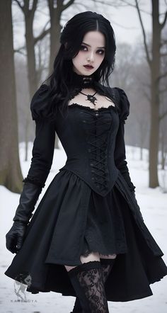 If you're aiming to impress with a traditional Gothic look, here are some key elements to consider for creating a striking and authentic outfit: **1. Victorian Elegance High-Collared Dresses: Opt for long, flowing dresses with high, ruffled collars or Victorian-inspired lace detailing. Corsets: A fitted corset can add structure and drama to your look. Choose one with intricate patterns or lace-up details. Steampunk Gothic Fashion, Vampire Princess Outfit, Poses Reference Elegant, Dark Fairy Outfit Ideas, Goth Outfits Girl, Emo Princess Outfit, Goth Pose Reference, Halloween Pose Reference, Vamp Dresses