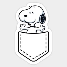 a cartoon dog sitting in the pocket of a white sticker