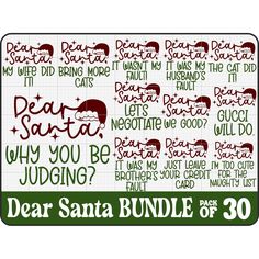 the dear santa bundle is shown in red and green, with words that read dear santa