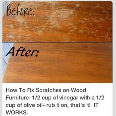 the before and after pictures of how to fix scratches on wood