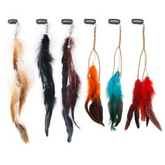 PRICES MAY VARY. 【High Quality】: 6 kinds of feather hair extensions , all made of natural feathers, 100% handmade, colorful, and excellent quality 【Length】: Full length is between30cm-35cm/11.8"-13.8" (plus feather length). Because the feather hair clip is handmade, the length will be different 【Unique Design】: Hair Feather Clip Extensions made up comb clip, braided beads, leather ropes, metal chain, feathers. Leather rope can be used fixing dreadlocks, feathers can be used as DIY decorations. C Feather Braid, Clip Extensions, Hair Feathers, Feather Extensions, Hair Comb Clips, Feather Hair Extensions, Feather Hair Clips, Feather Hair, Design Hair