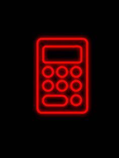 a red neon calculator on a black background