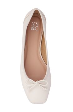 A pair-with-everything leather ballet flat looks totally on-point for the season thanks to a trend-savvy square toe. Synthetic upper and lining/rubber sole Imported White Dance Shoes, Pointy Ballet Flats, White Pearl Shoes, Cute Flats Shoes For Women, Pink Flats Outfit, Girls Weakness, Cream Ballet Flats, Deb Dress, Collage Cutouts