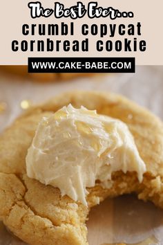 the best ever crumbl copycat cornbread cookie with white frosting on top