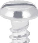 a chrome plated metal screw with an open end on the top and bottom, is shown