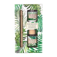 Our Palm Breeze scent brings home the tropical fragrance of an island bouquet. It's featured in this gift set that lives up to our guiding principle: It is for any room in the house. The set includes a fragrance diffuser with eight reeds and a matching same-scent votive candle.Candle Weight: 1.69 oz. / 48 g. Diffuser Volume: 2.3 fl. oz. / 70 ml. Approximate Box Size: 4.5 x 2.25 x 8.25" / 11.43x 5.72 x 20.95 cm.Fragrance: Marine greenery touched with peach, sandalwood, and melon Tropical Fragrance, Stonewall Kitchen, Travel Candles, Paper Store, Ebay Store Design, Candle Gift Set, Fragrance Diffuser