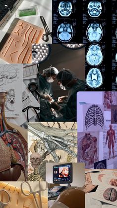 a collage of images with different types of human body parts and medical equipment in them