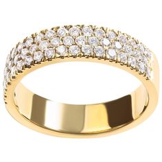 Indulge in the exquisite allure of this captivating diamond band ring, handcrafted in lustrous 14K yellow gold. This radiant piece showcases a magnificent display of natural round diamonds, totaling 3/4 carats, carefully set in a captivating pave arrangement. With 53 dazzling diamonds adorning this enchanting band, its H-I color and SI2-I1 clarity emanate a mesmerizing brilliance. As a stunning testament to elegance, this diamond fashion band ring is designed to make a statement, effortlessly el Diamond Settings, Diamond Rings Bands, Diamond Fashion, Diamond Clarity, Diamond Bands, Round Cut Diamond, Diamond White, Band Ring, Types Of Metal